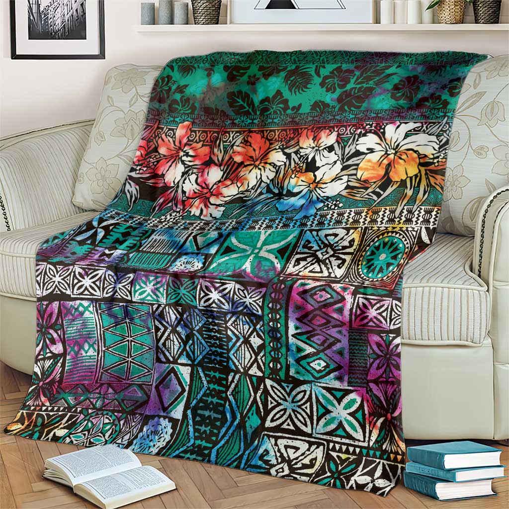 Pacific Hibiscus Tapa Tribal Vintage Blanket Turquoise Motif