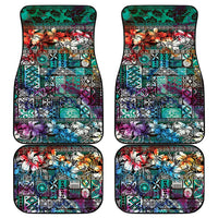 Pacific Hibiscus Tapa Tribal Vintage Car Mats Turquoise Motif