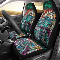 Pacific Hibiscus Tapa Tribal Vintage Car Seat Cover Turquoise Motif