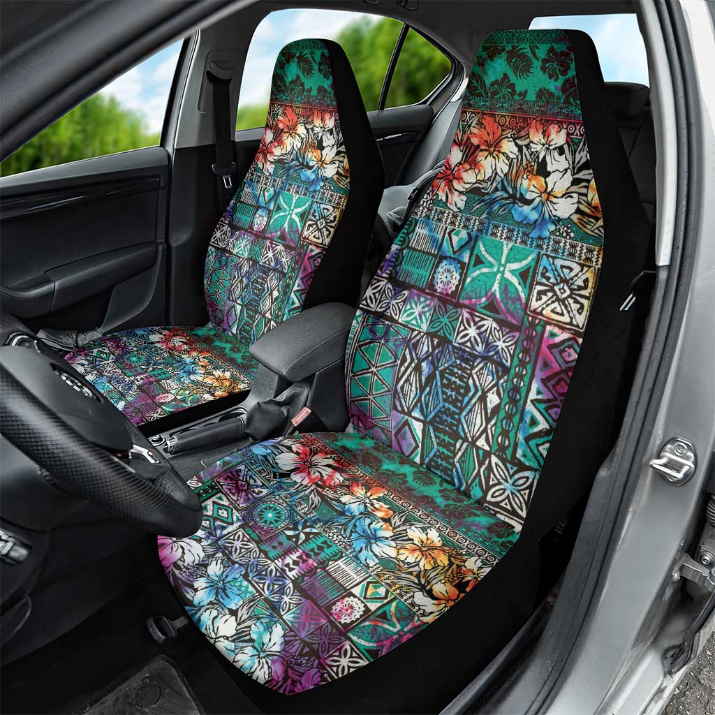 Pacific Hibiscus Tapa Tribal Vintage Car Seat Cover Turquoise Motif