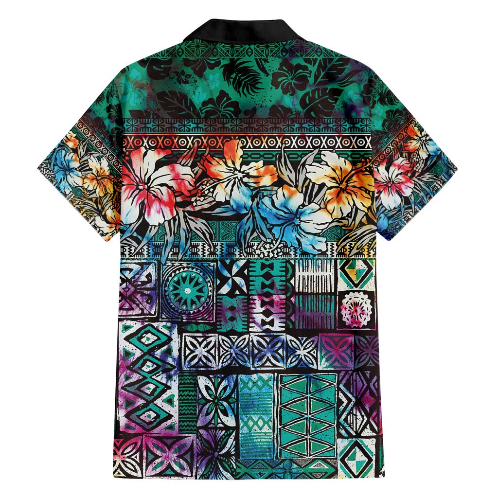 Pacific Hibiscus Tapa Tribal Vintage Family Matching Tank Maxi Dress and Hawaiian Shirt Turquoise Motif