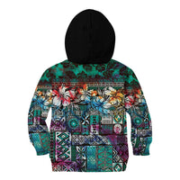 Pacific Hibiscus Tapa Tribal Vintage Kid Hoodie Turquoise Motif
