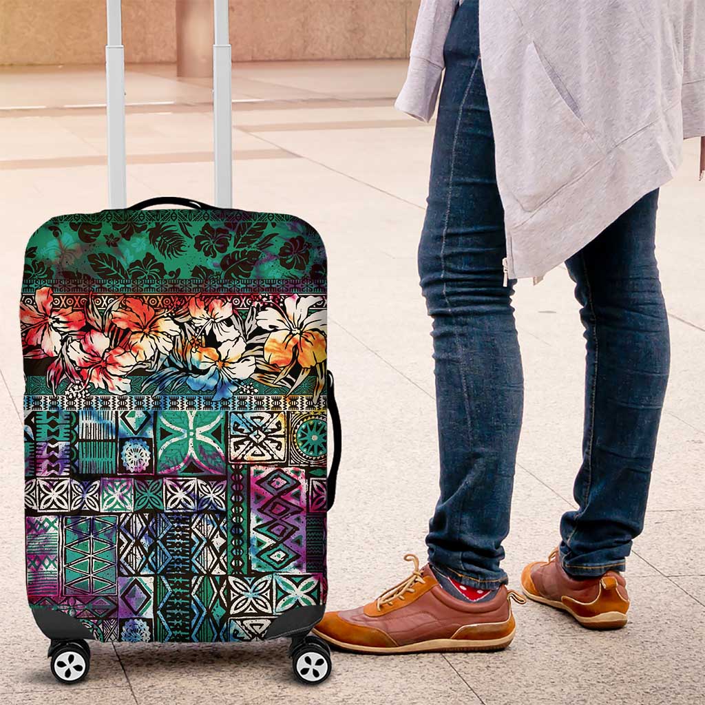 Pacific Hibiscus Tapa Tribal Vintage Luggage Cover Turquoise Motif LT9 Turquoise - Polynesian Pride