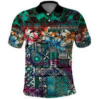 Pacific Hibiscus Tapa Tribal Vintage Polo Shirt Turquoise Motif LT9 Turquoise - Polynesian Pride