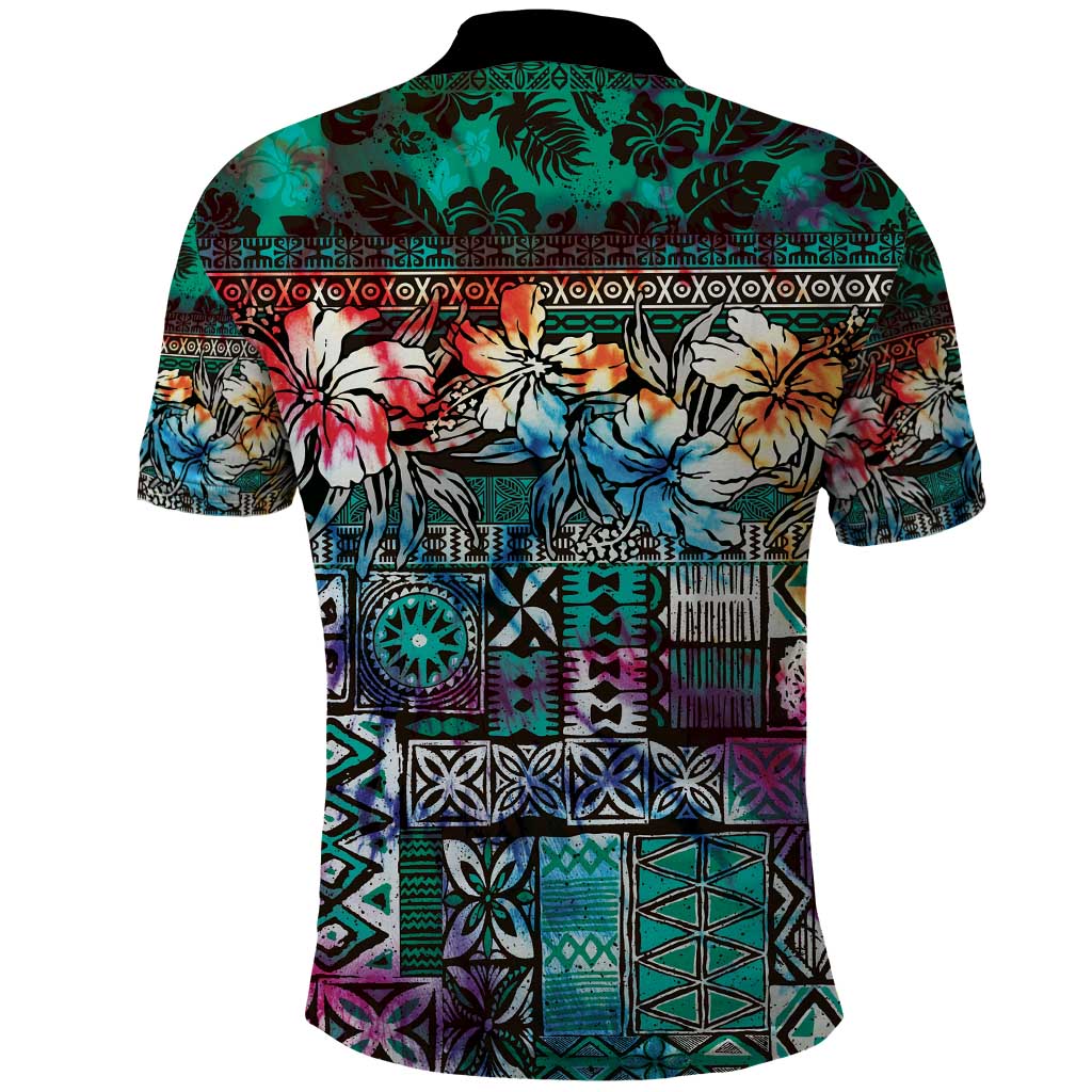 Pacific Hibiscus Tapa Tribal Vintage Polo Shirt Turquoise Motif LT9 - Polynesian Pride