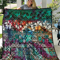 Pacific Hibiscus Tapa Tribal Vintage Quilt Turquoise Motif