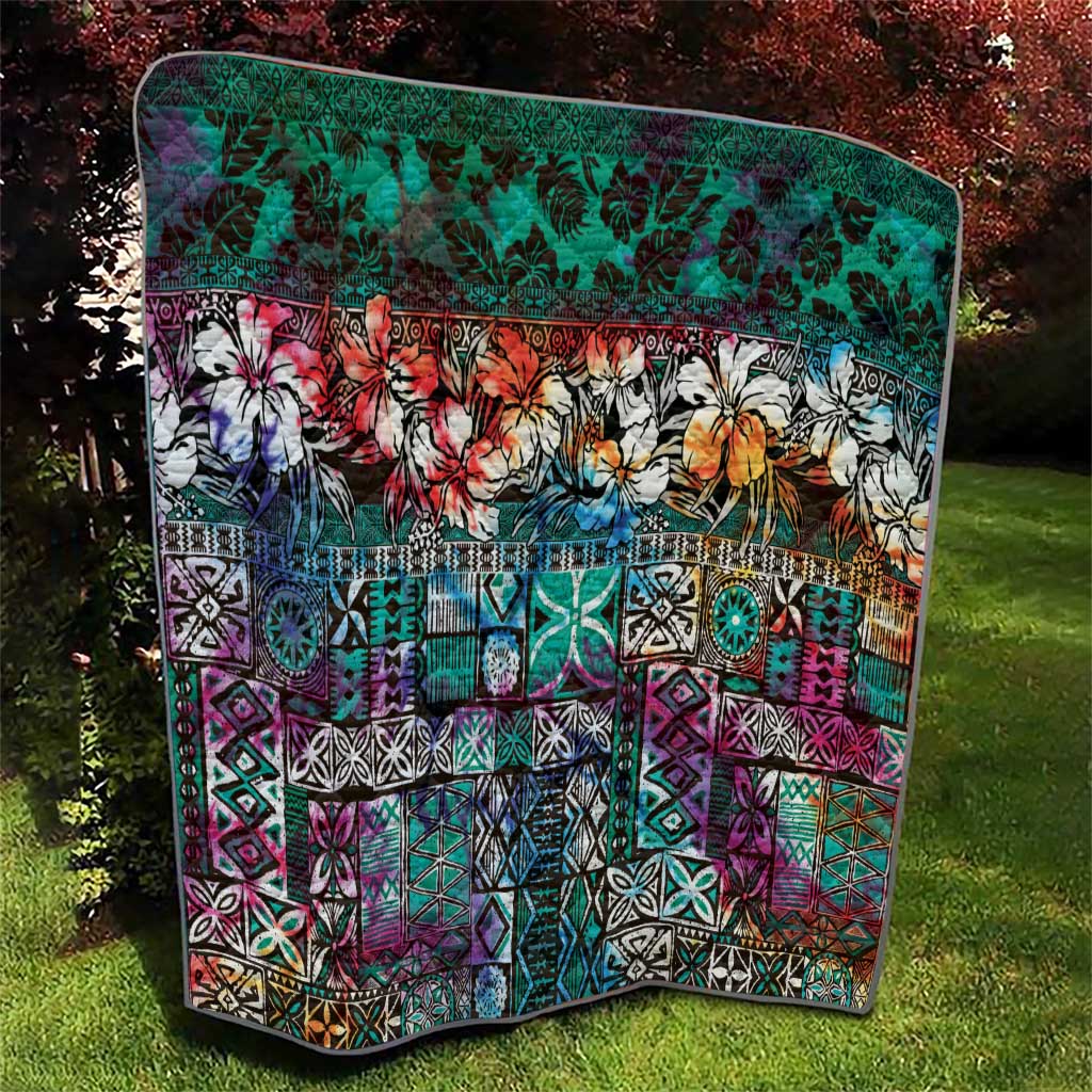 Pacific Hibiscus Tapa Tribal Vintage Quilt Turquoise Motif