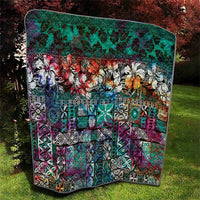 Pacific Hibiscus Tapa Tribal Vintage Quilt Turquoise Motif