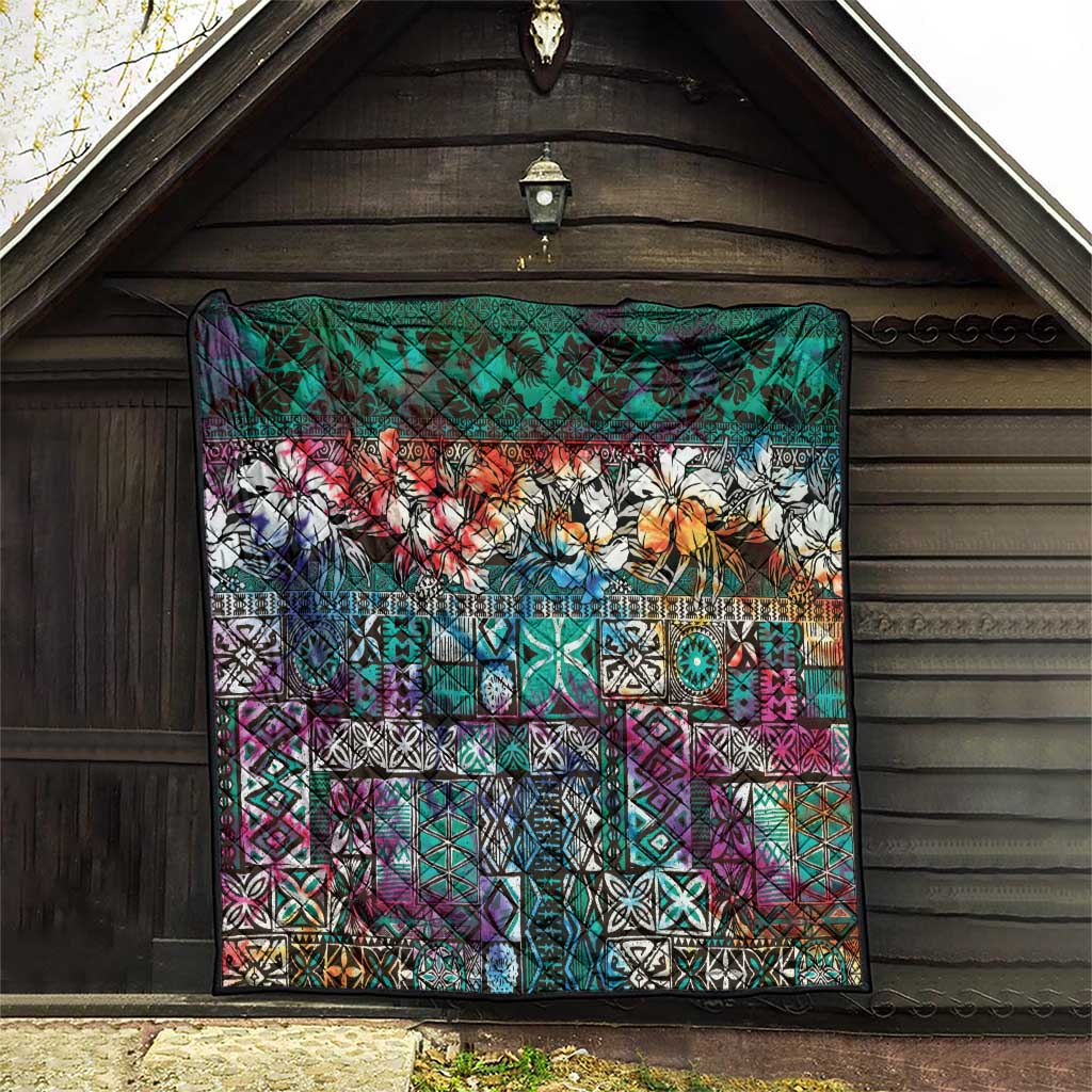 Pacific Hibiscus Tapa Tribal Vintage Quilt Turquoise Motif