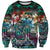 Pacific Hibiscus Tapa Tribal Vintage Sweatshirt Turquoise Motif