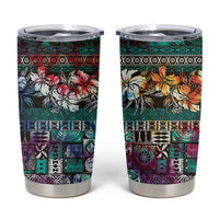 Pacific Hibiscus Tapa Tribal Vintage Tumbler Cup Turquoise Motif