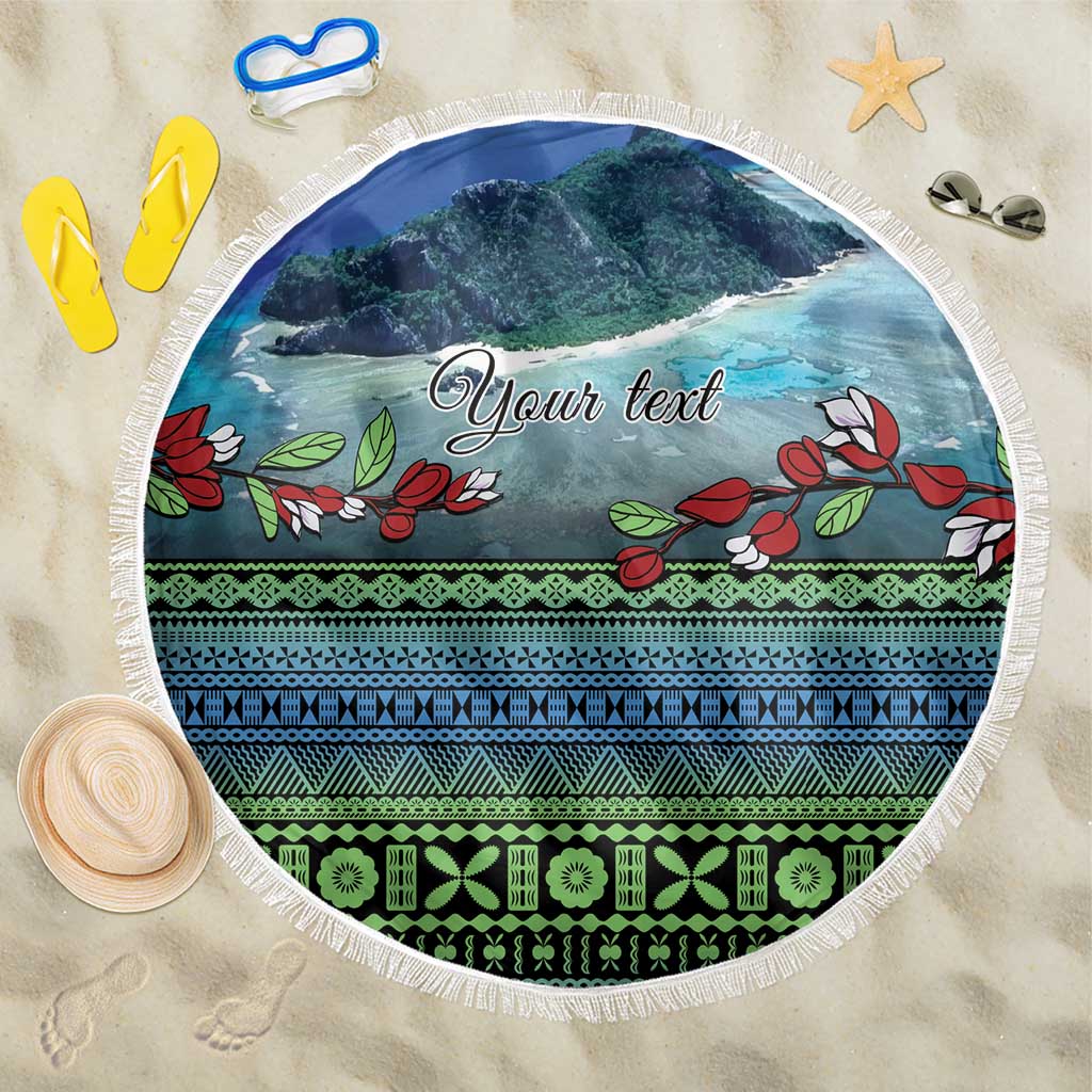 Personalised Fiji Viti Levu Beach Blanket Tagimoucia and Tapa Tribal Pattern LT9 One Size 150cm Blue - Polynesian Pride