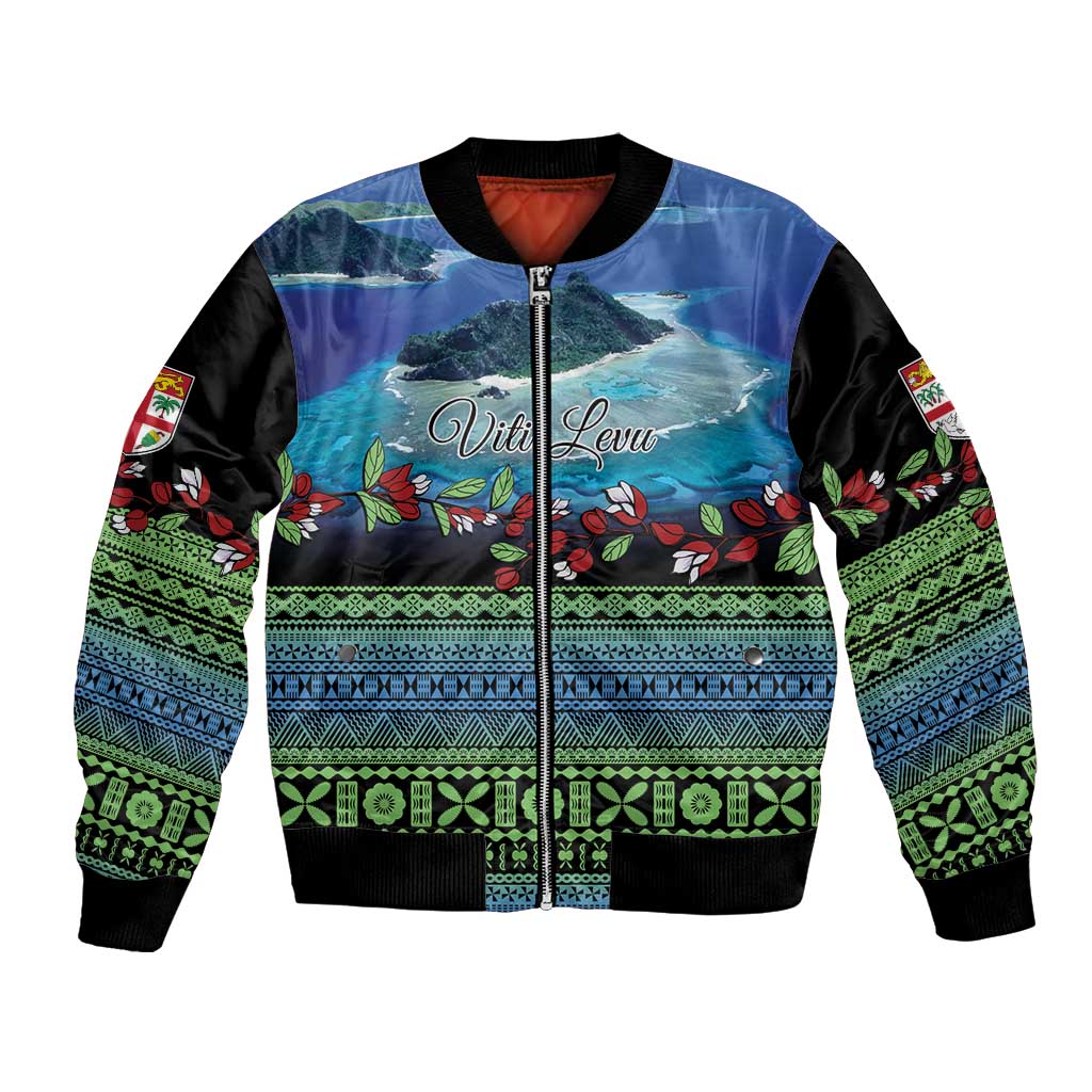 Personalised Fiji Viti Levu Bomber Jacket Tagimoucia and Tapa Tribal Pattern LT9 Unisex Blue - Polynesian Pride