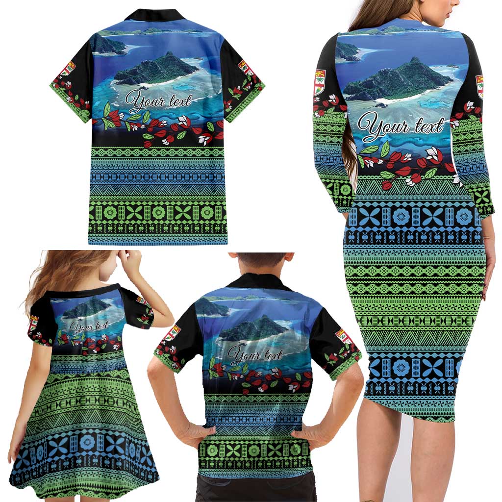 Personalised Fiji Viti Levu Family Matching Long Sleeve Bodycon Dress and Hawaiian Shirt Tagimoucia and Tapa Tribal Pattern