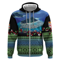 Personalised Fiji Viti Levu Hoodie Tagimoucia and Tapa Tribal Pattern LT9 Zip Hoodie Blue - Polynesian Pride
