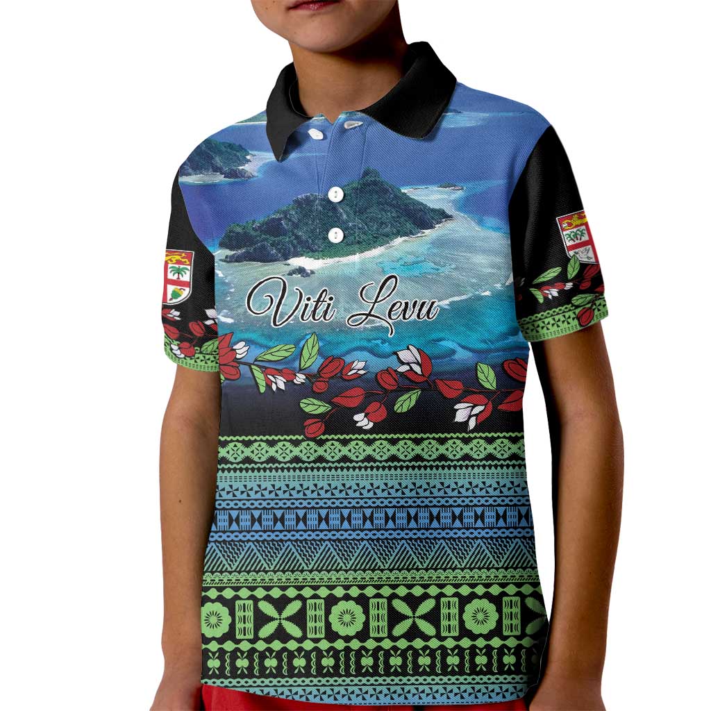 Personalised Fiji Viti Levu Kid Polo Shirt Tagimoucia and Tapa Tribal Pattern LT9 Kid Blue - Polynesian Pride