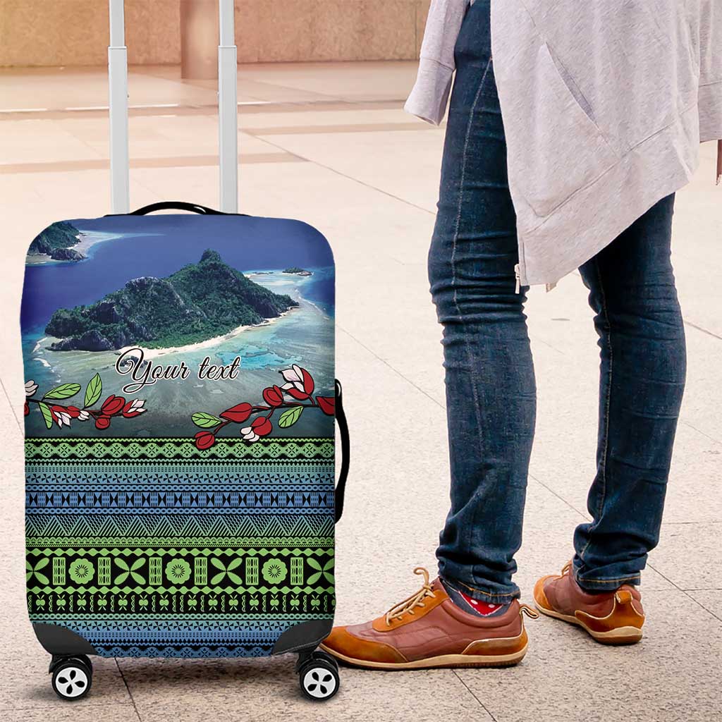 Personalised Fiji Viti Levu Luggage Cover Tagimoucia and Tapa Tribal Pattern LT9 Blue - Polynesian Pride