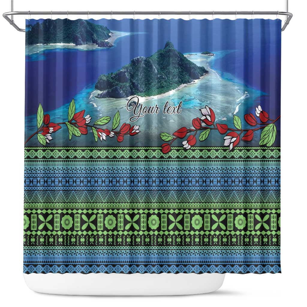 Personalised Fiji Viti Levu Shower Curtain Tagimoucia and Tapa Tribal Pattern LT9 Blue - Polynesian Pride