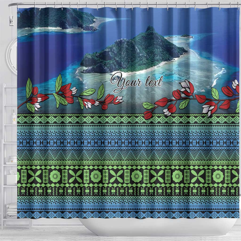 Personalised Fiji Viti Levu Shower Curtain Tagimoucia and Tapa Tribal Pattern