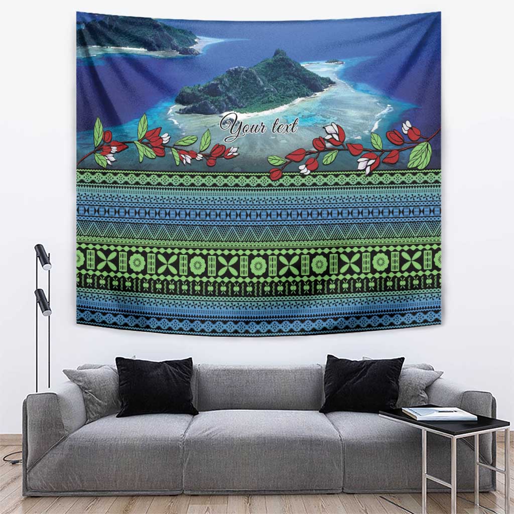 Personalised Fiji Viti Levu Tapestry Tagimoucia and Tapa Tribal Pattern LT9 Blue - Polynesian Pride