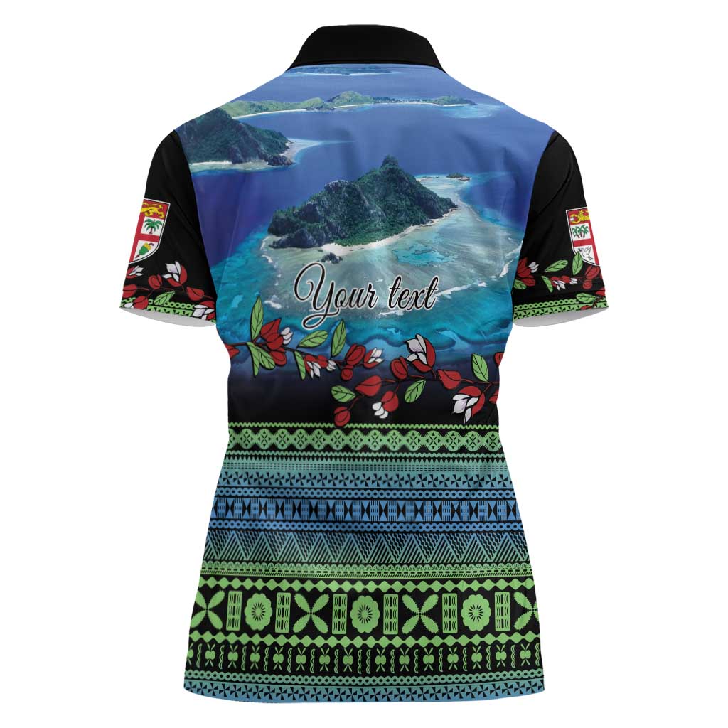 Personalised Fiji Viti Levu Women Polo Shirt Tagimoucia and Tapa Tribal Pattern