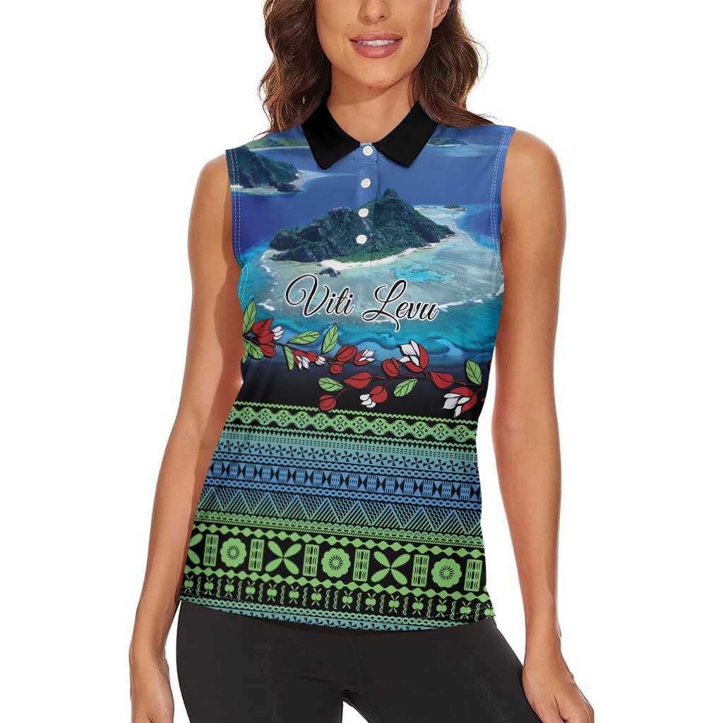 Personalised Fiji Viti Levu Women Sleeveless Polo Shirt Tagimoucia and Tapa Tribal Pattern