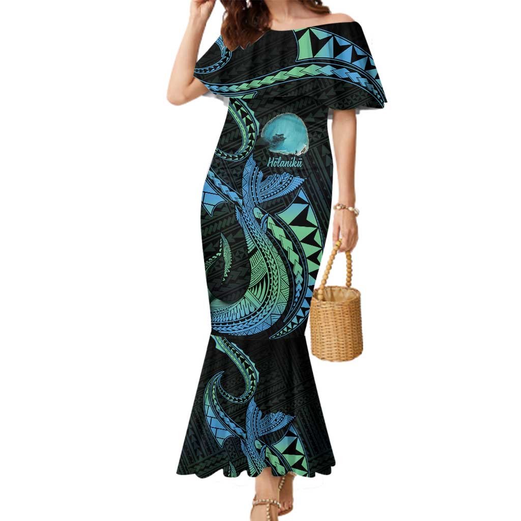 Personalised Hawaii Kure Atoll Family Matching Mermaid Dress and Hawaiian Shirt Holaniku Coral Reef with Polynesian Tribal