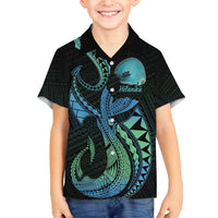 Personalised Hawaii Kure Atoll Family Matching Off Shoulder Short Dress and Hawaiian Shirt Holaniku Coral Reef with Polynesian Tribal