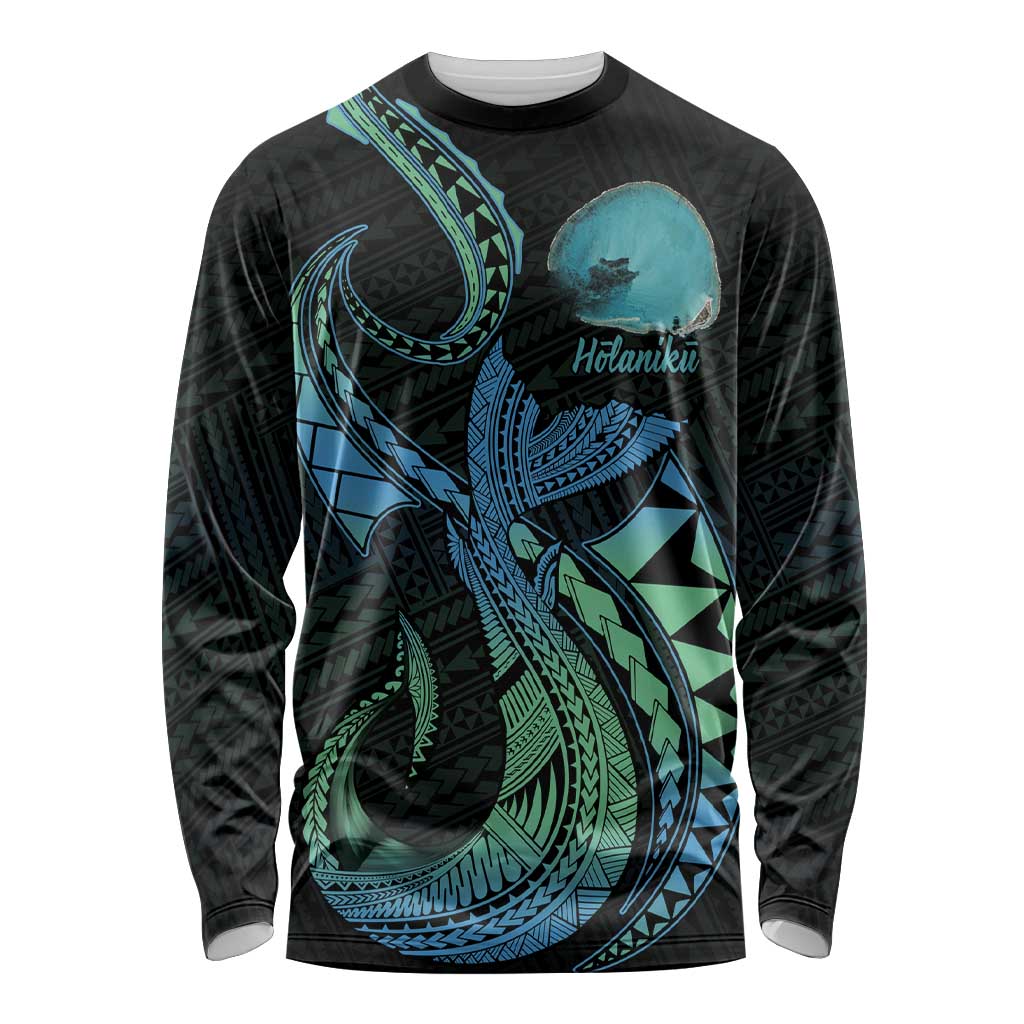 Personalised Hawaii Kure Atoll Long Sleeve Shirt Holaniku Coral Reef with Polynesian Tribal LT9 Unisex Blue - Polynesian Pride