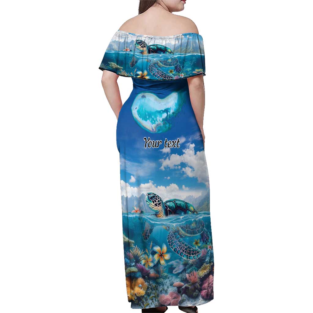 Personalised Palau Kayangel Atoll Family Matching Off Shoulder Maxi Dress and Hawaiian Shirt Turtle With Coral Reef Under Water