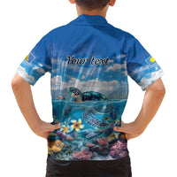 Personalised Palau Kayangel Atoll Family Matching Puletasi and Hawaiian Shirt Turtle With Coral Reef Under Water