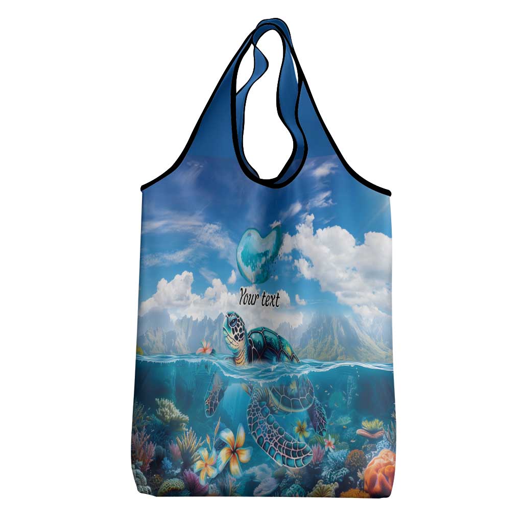 Personalised Palau Kayangel Atoll Grocery Bag Turtle With Coral Reef Under Water