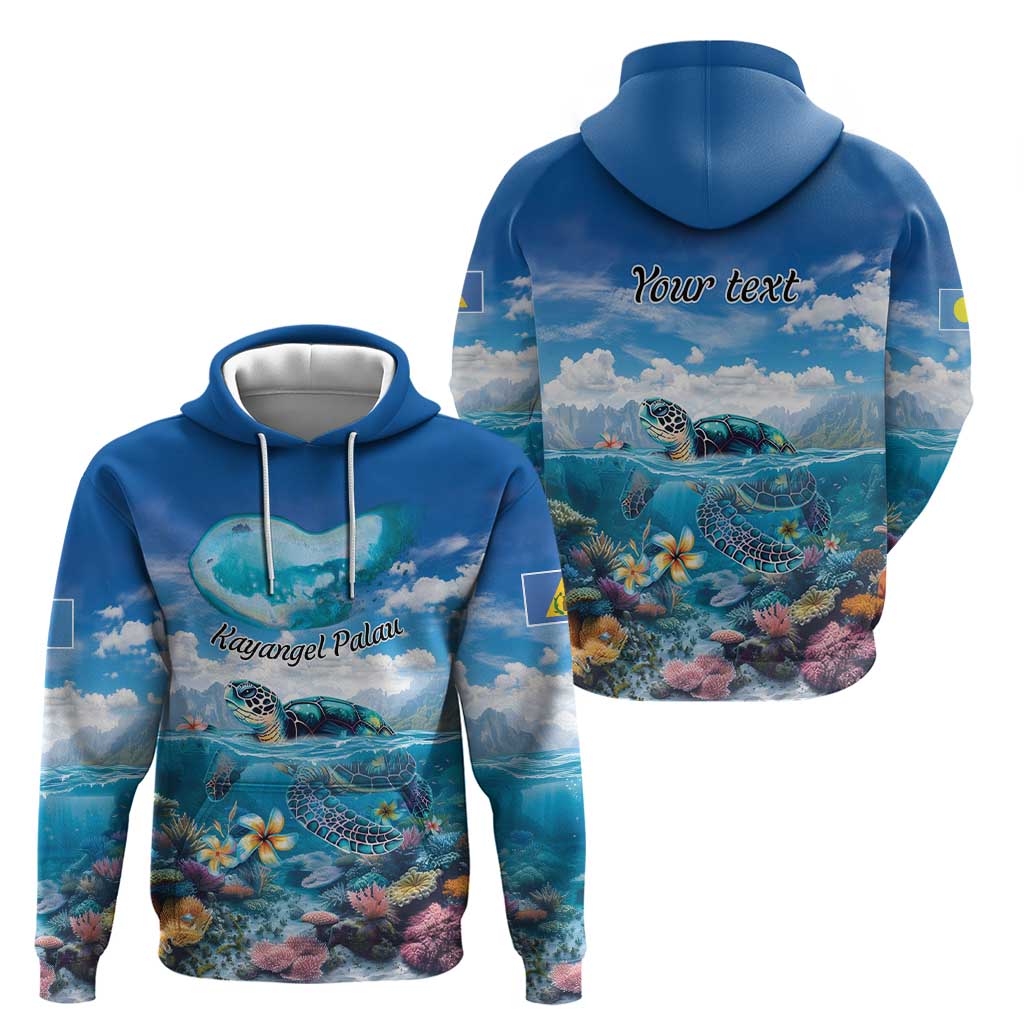 Personalised Palau Kayangel Atoll Hoodie Turtle With Coral Reef Under Water