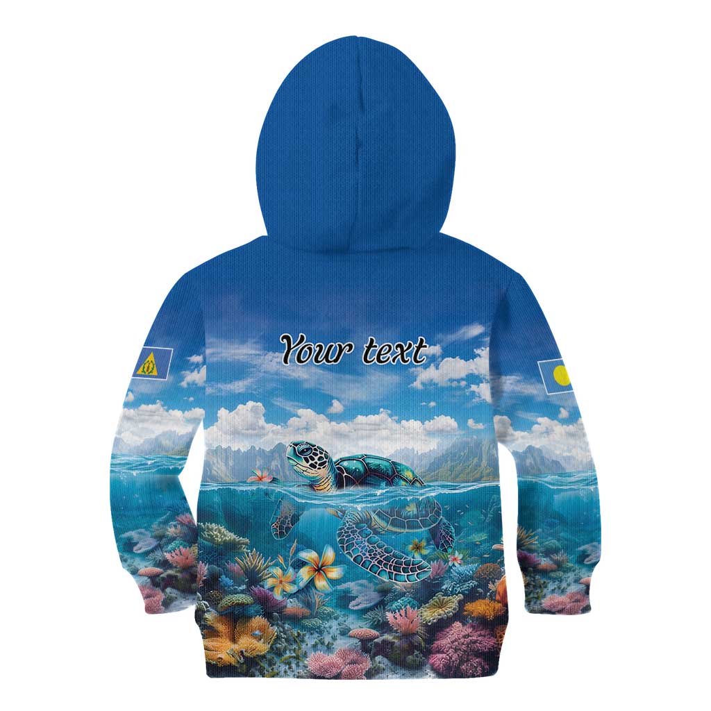 Personalised Palau Kayangel Atoll Kid Hoodie Turtle With Coral Reef Under Water