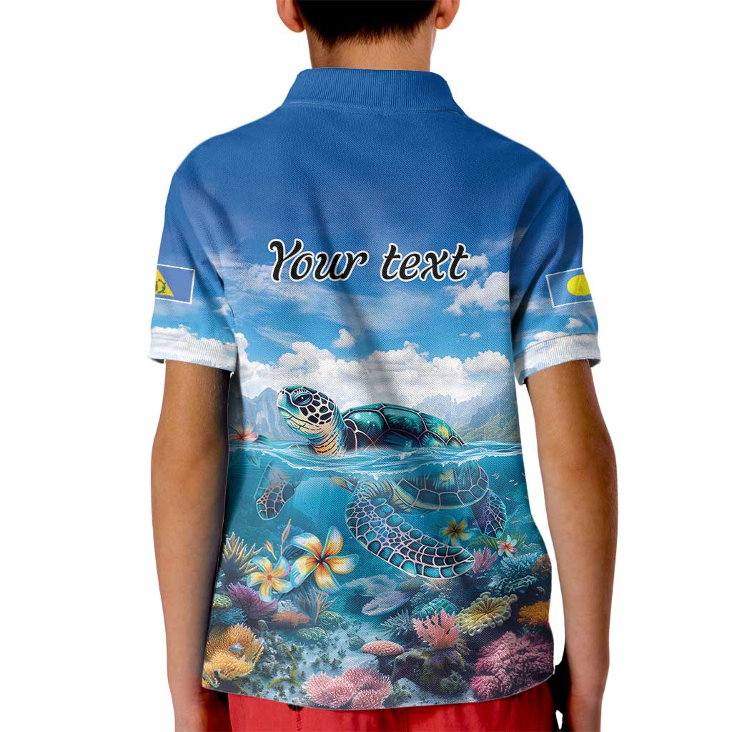 Personalised Palau Kayangel Atoll Kid Polo Shirt Turtle With Coral Reef Under Water