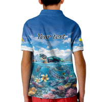 Personalised Palau Kayangel Atoll Kid Polo Shirt Turtle With Coral Reef Under Water