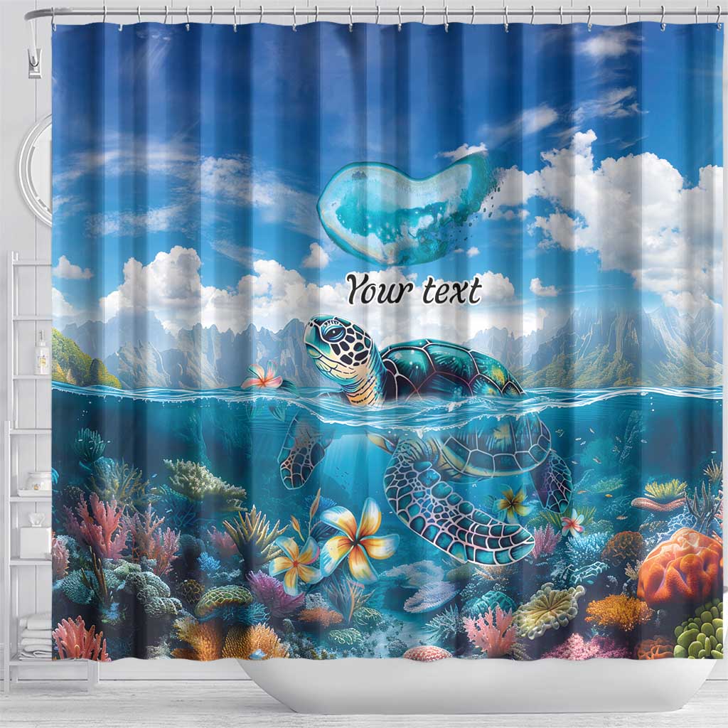 Personalised Palau Kayangel Atoll Shower Curtain Turtle With Coral Reef Under Water