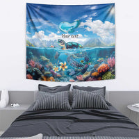 Personalised Palau Kayangel Atoll Tapestry Turtle With Coral Reef Under Water