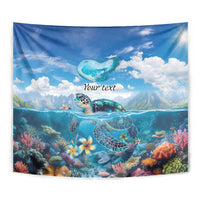 Personalised Palau Kayangel Atoll Tapestry Turtle With Coral Reef Under Water
