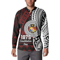 Personalised Tonga Constitution Day 1875 Button Sweatshirt Polynesian Tribal Tattoo