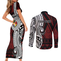 Personalised Tonga Constitution Day 1875 Couples Matching Short Sleeve Bodycon Dress and Long Sleeve Button Shirt Polynesian Tribal Tattoo