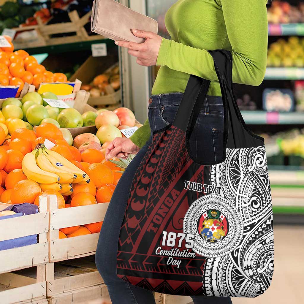 Personalised Tonga Constitution Day 1875 Grocery Bag Polynesian Tribal Tattoo
