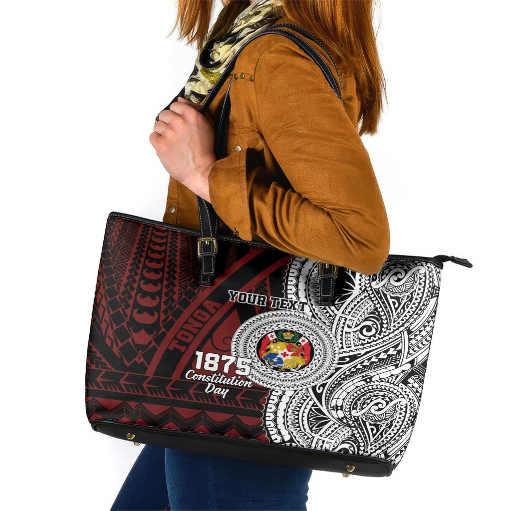Personalised Tonga Constitution Day 1875 Leather Tote Bag Polynesian Tribal Tattoo LT9 Red - Polynesian Pride