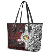 Personalised Tonga Constitution Day 1875 Leather Tote Bag Polynesian Tribal Tattoo