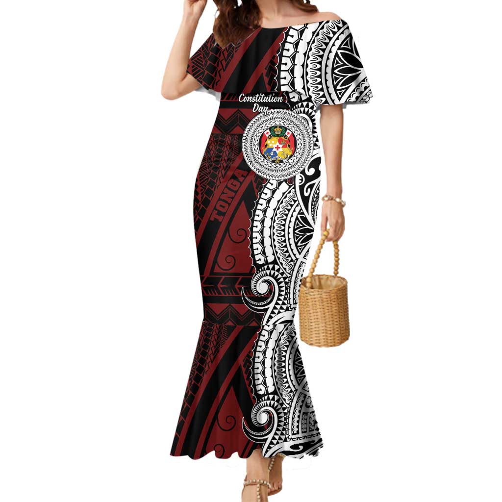 Personalised Tonga Constitution Day 1875 Mermaid Dress Polynesian Tribal Tattoo LT9 Women Red - Polynesian Pride