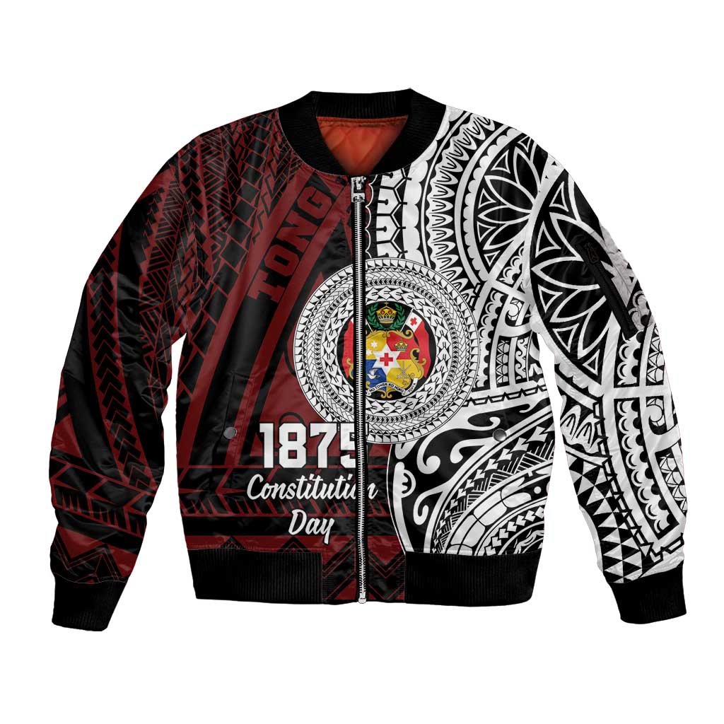 Personalised Tonga Constitution Day 1875 Sleeve Zip Bomber Jacket Polynesian Tribal Tattoo LT9 Unisex Red - Polynesian Pride