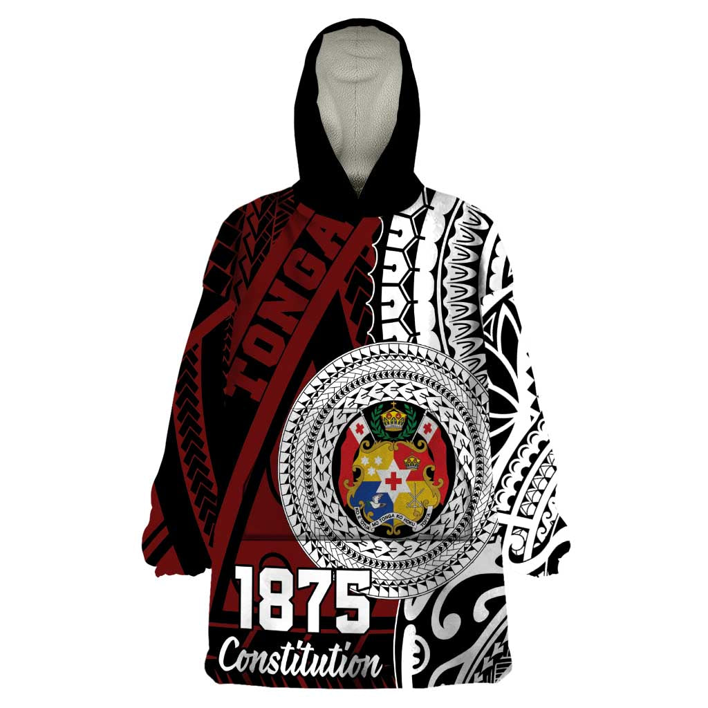 Personalised Tonga Constitution Day 1875 Wearable Blanket Hoodie Polynesian Tribal Tattoo LT9 One Size Red - Polynesian Pride
