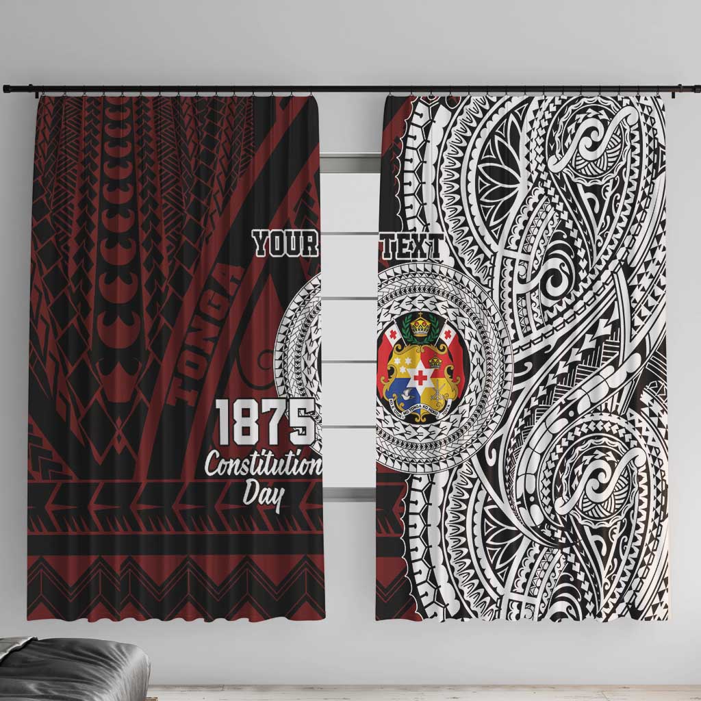Personalised Tonga Constitution Day 1875 Window Curtain Polynesian Tribal Tattoo LT9 With Hooks Red - Polynesian Pride