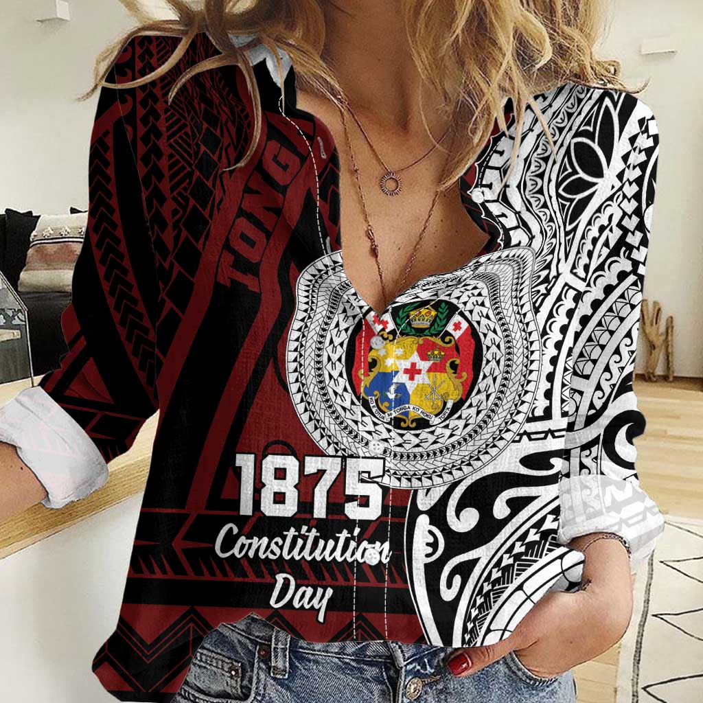 Personalised Tonga Constitution Day 1875 Women Casual Shirt Polynesian Tribal Tattoo LT9 Female Red - Polynesian Pride