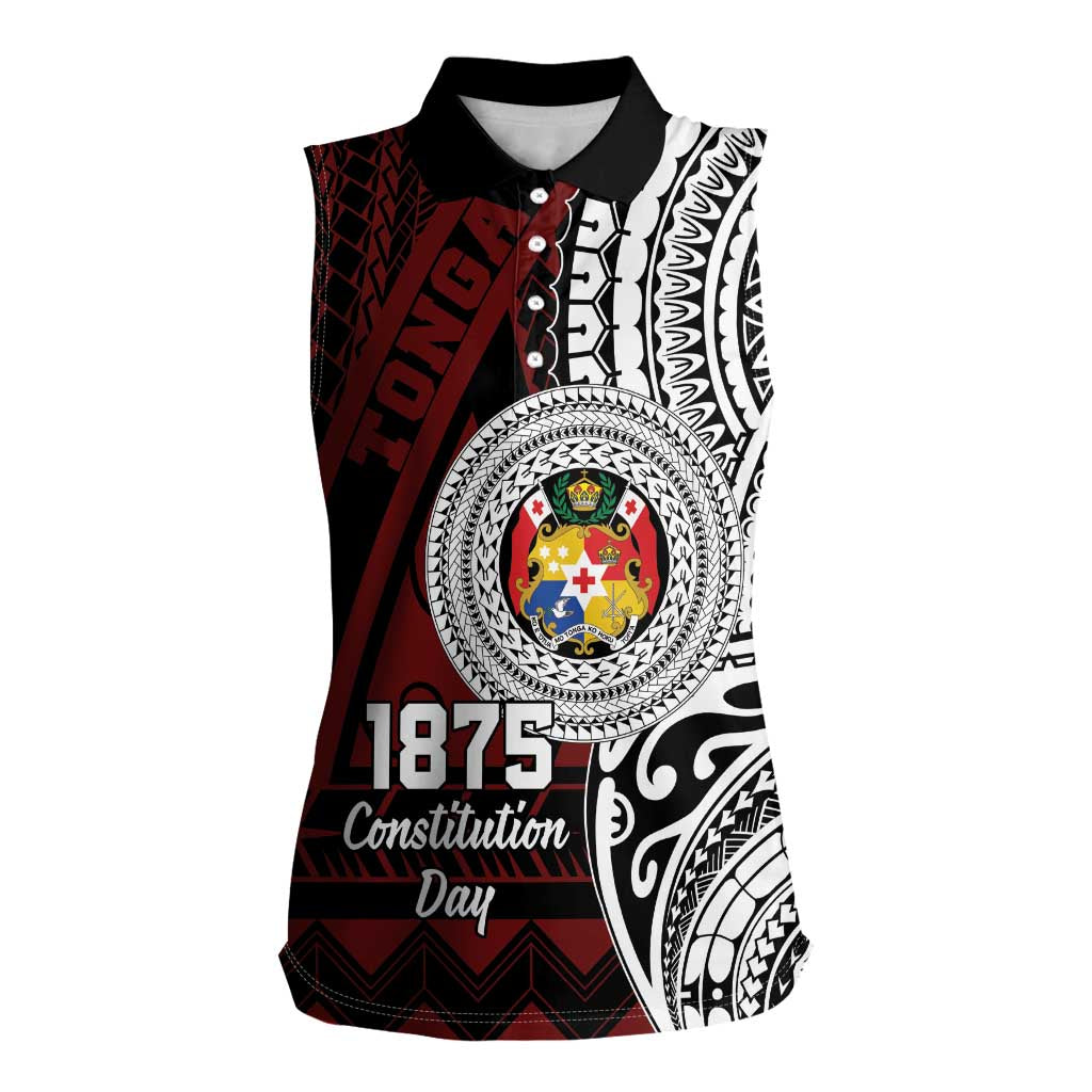 Personalised Tonga Constitution Day 1875 Women Sleeveless Polo Shirt Polynesian Tribal Tattoo LT9 Female Red - Polynesian Pride